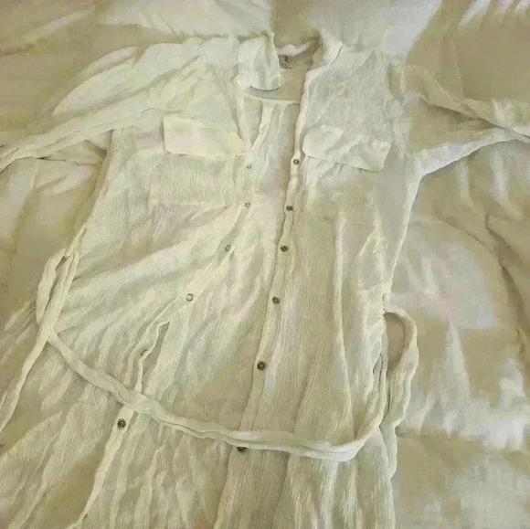 L'AGENCE White Crepe Maxi Dress Side Slit Button Up Sash cream Cardigan duster - Picture 2 of 12